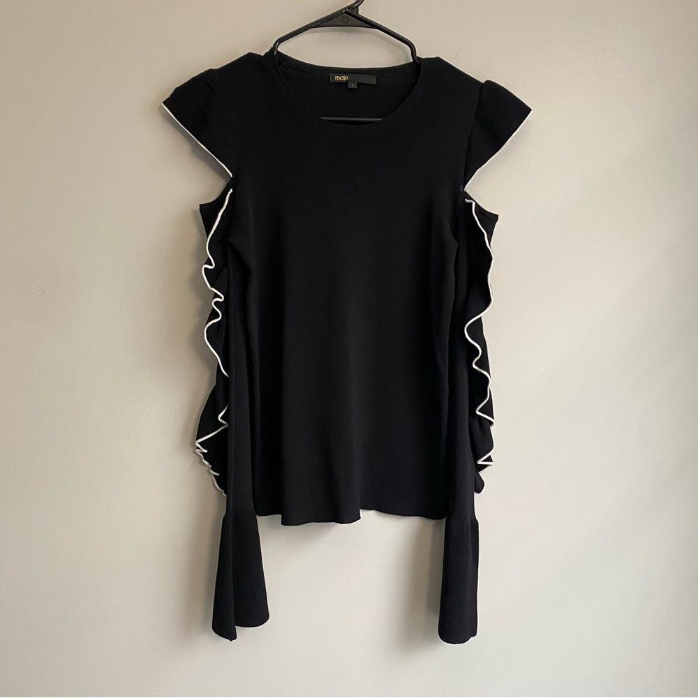 MAJE Madeline Cold-shoulder Sweater In Black
